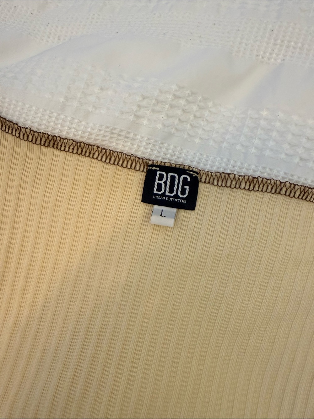 BDG Ribbed Tank Top in Cream with Brown Trim - Picture 2 of 3